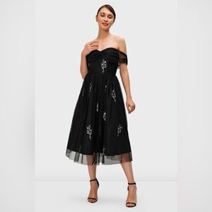 Floral Embellished Tulle And Dupioni Dress